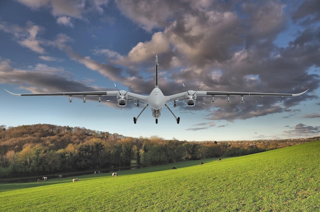 Foto bayraktar akinci aereo da combattimento senza equipaggio che scende