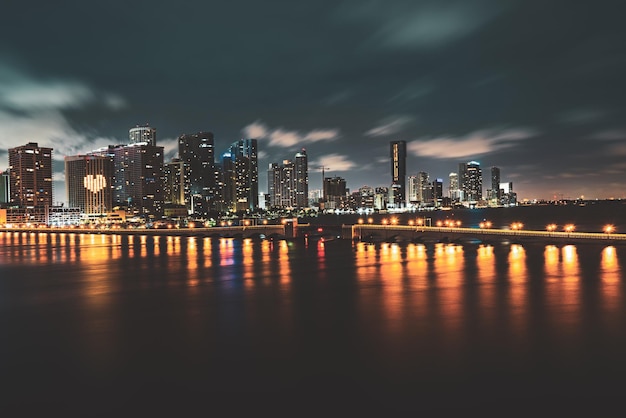 Bayside Miami Downtown MacArthur Causeway from Venetian Causeway Miami skyline