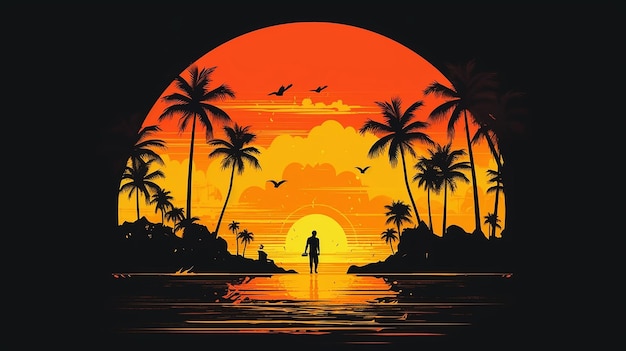 Baywatch apparel graphic sunset on tropical island generative IA