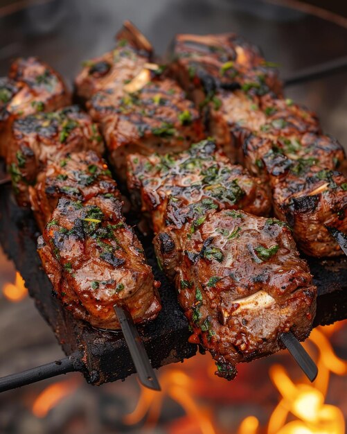 Foto spiccioli di carne di carne con burro di erba d'aglio