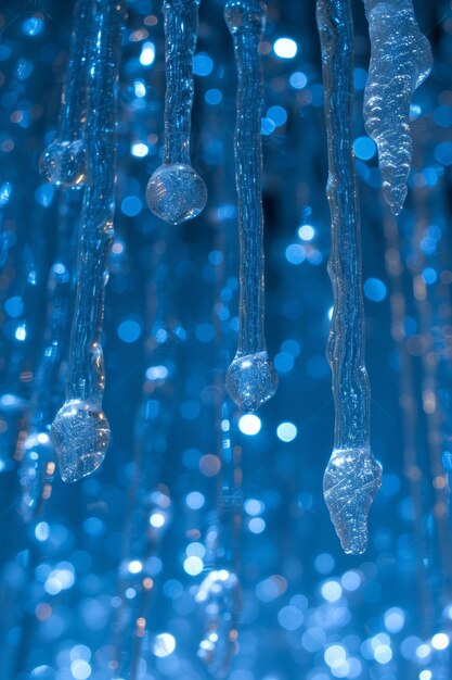 背景にぼんやりした青い光で下にぶら下がっているBBlue Icicles