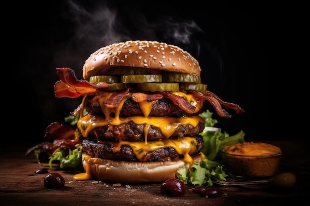 Premium Photo | BBQ Bacon Cheddar Burger Combo