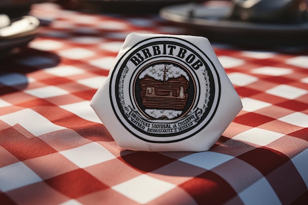 Foto bbq-badge op een tafellaken achtergrond