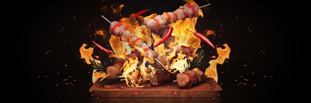 BBQ barbecuing skewers  3d rendering