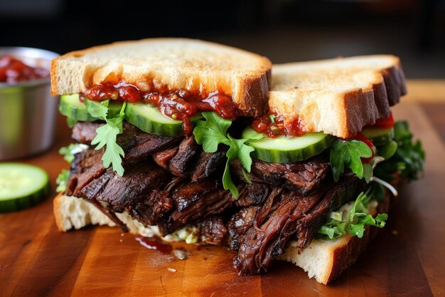 BBQ Beef Brisket Sandwich 최고의 BBQ 이미지 사진