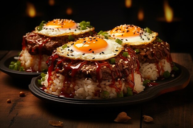 BBQ Burgers with Fried Rice and Egg