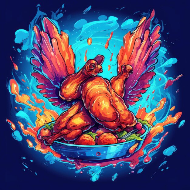 BBQ chicken wings in an art style