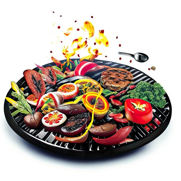 Photo bbq dish with meat and vegetables