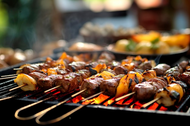 BBQ food party zomer vlees grillen in de middag van weekend happy party AI Generative