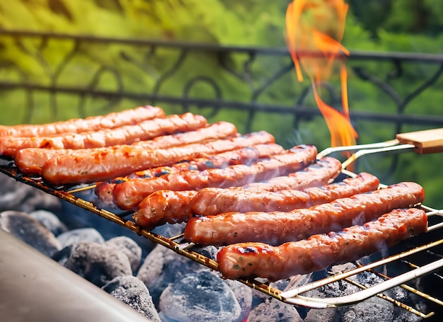 BBQ grill barbecue steak beed varkensvlees worstjes op het vuur het bereiden van vlees eten