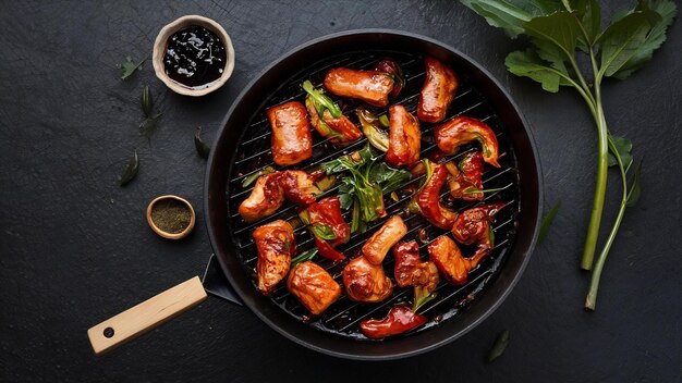 Photo bbq grill cooked with hot spicy sichuan pepper sauce is a chinese herb