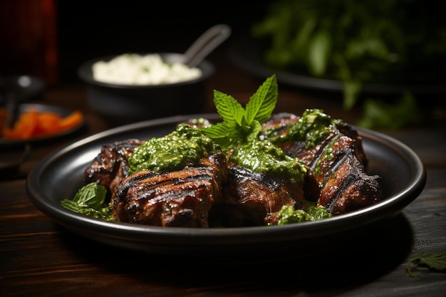 BBQ Grilled Lamb Chops with Mint Sauce