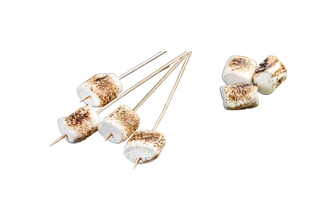 BBQ Grilled Marshmallow on the sticks Isolated white background