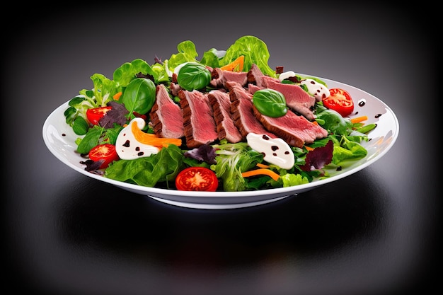 BBQ meat salad with fresh salad leaves