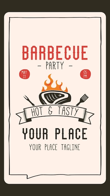 스테이크와 함께 BBQ 파티 카드 템플릿 소셜 미디어 마케팅 스토리를위한 BBQ 그릴 카드 바베큐 포스트 디자인 스 포스터