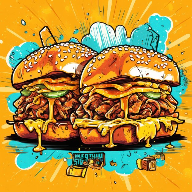 Bbq pulled jackfruit sandwiches in an art style