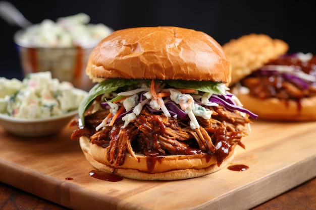 Bbq pulled pork with coleslaw side dish created with generative ai