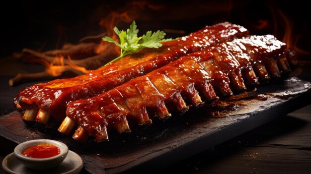 BBQ ribs coated in sauce indulgence visual