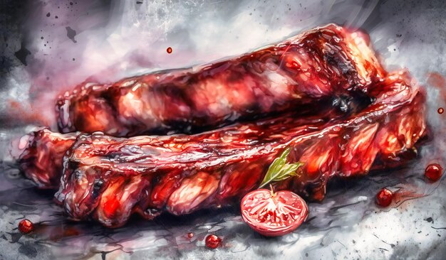 Bbq ribs on a gray background