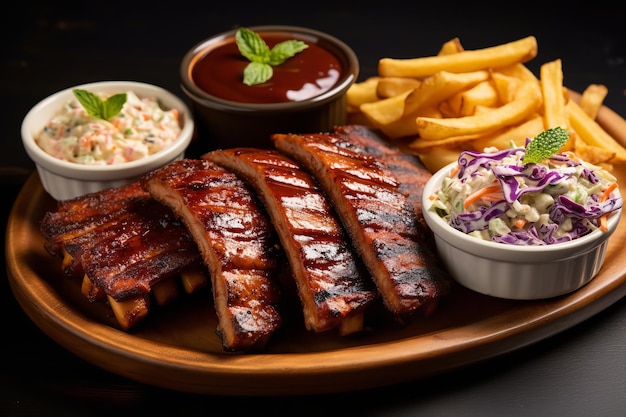 BBQ Ribs Platter with Coleslaw and Cornbread