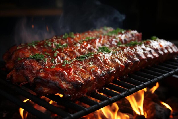 BBQ Ribs Sizzling on the Grill