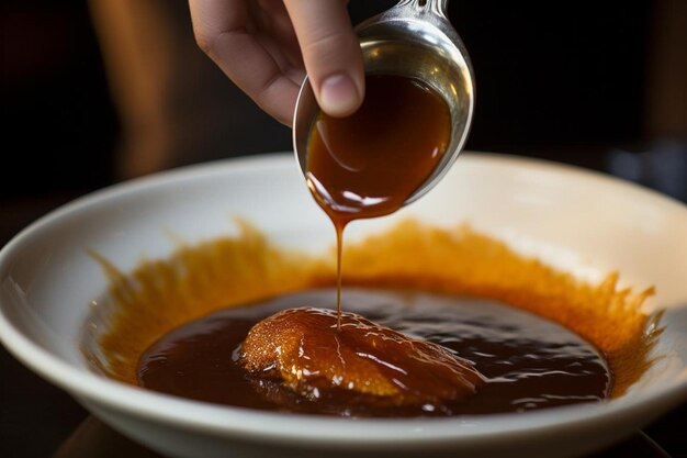 Photo a bbq sauce being brushed onto a goose confit