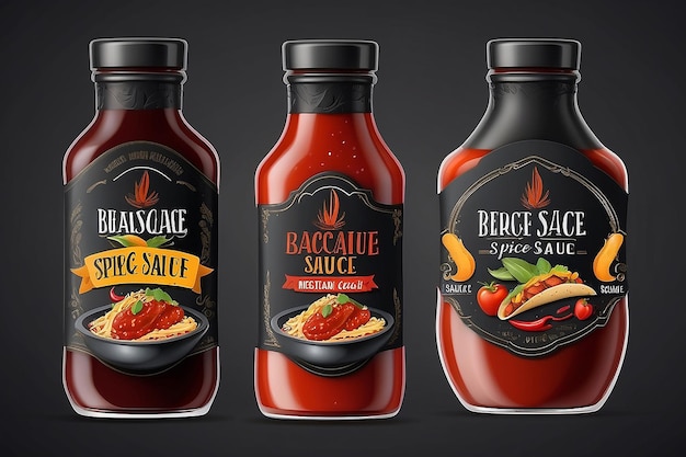 Photo bbq sauce label design taco sauce label design mexican food packaging barbecue spicy sauce packaging label vector illustration