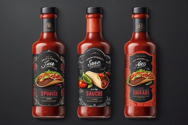 BBQ saus label ontwerp Taco saus label ontwerp Mexicaanse voedselverpakking barbecue pittige saus verpakking label