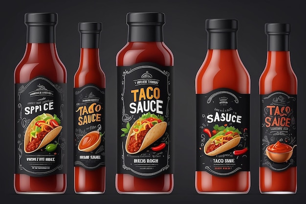 BBQ saus label ontwerp Taco saus label ontwerp Mexicaanse voedselverpakking barbecue pittige saus verpakking label