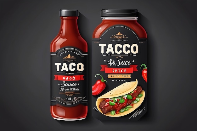 BBQ saus label ontwerp Taco saus label ontwerp Mexicaanse voedselverpakking barbecue pittige saus verpakking label