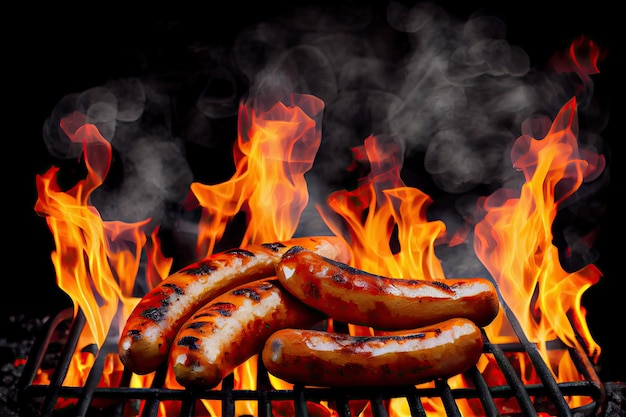 BBQ sausages on fire Generative AI