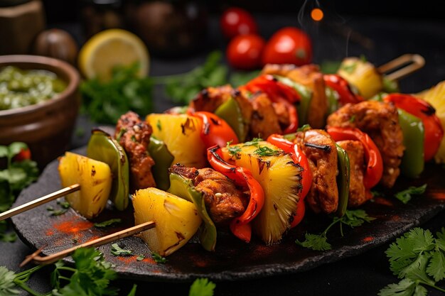 Bbq seitan skewers with pineapple and peppers