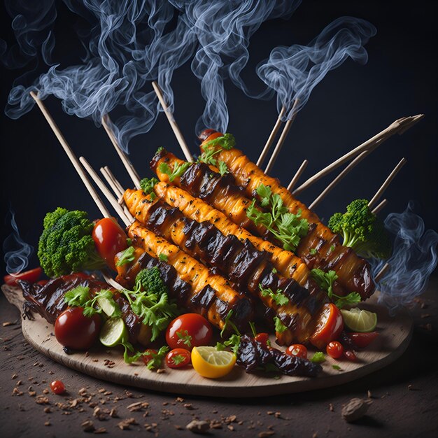 Bbq skewer barbecue ribson skewers by ai generated