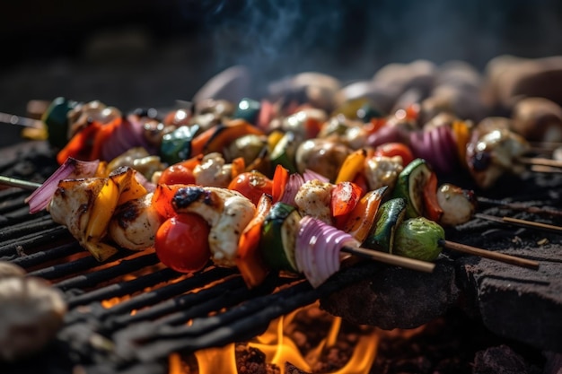 Шашлык из свинины, мяса и овощей, генеративный ай