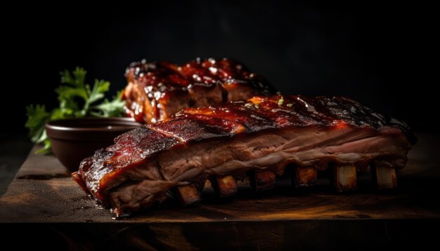 BBQ smoked ribs with a dark background