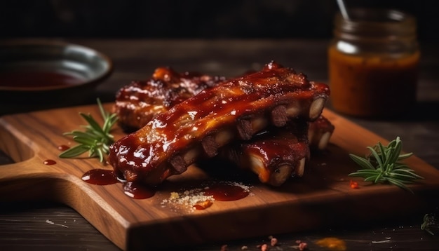 BBQ smoked ribs with a dark background