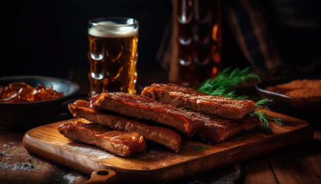 BBQ smoked ribs with a dark background