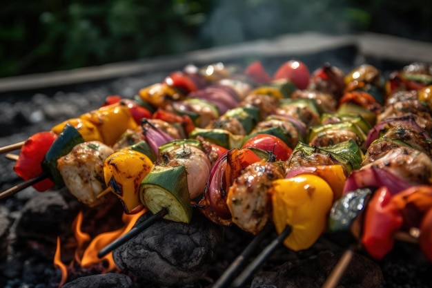 Bbq spiesjes varkensvlees en groenten generatieve ai