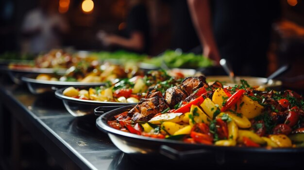 Photo bbq station at a buffet with prime rib lamb rack and sauces