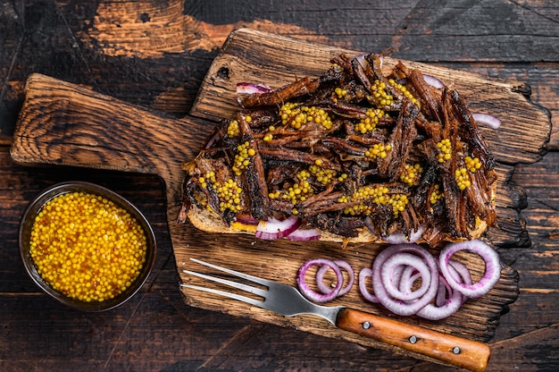 BBQ Texas Sandwich with slow roasted brisket beef meat