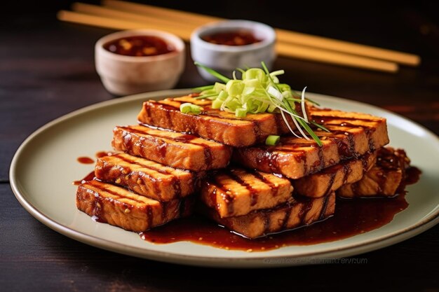 Bbq tofu steaks with grill marks created with generative ai