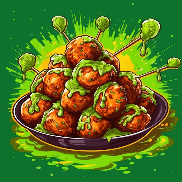 BBQ turkey meatballs in an art style