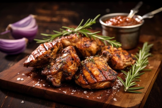 Bbq wings with grill marks and fresh rosemary created with generative ai