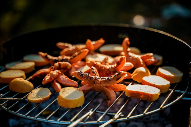 BBQ with sausages on the grill