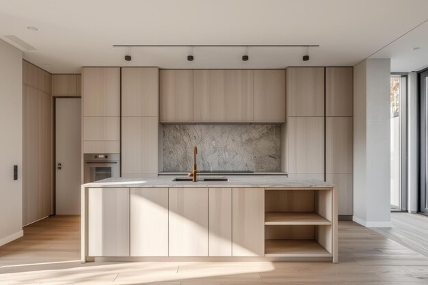 BBright and Airy Kitchen With Wood Cabinets and Marble Countertops