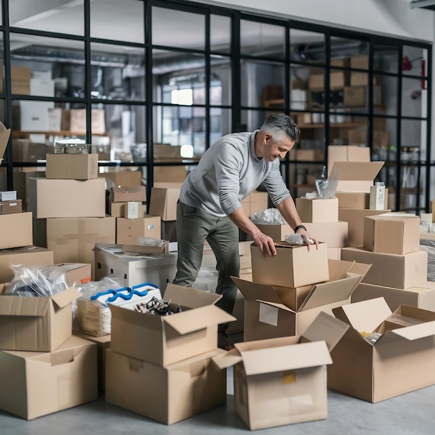 Photo bbusiness owner working with boxes