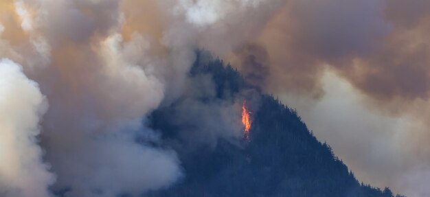 BC Forest Fire and Smoke over the mountain near Hope