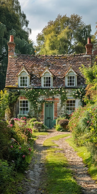 BCharming English cottage with blooming garden