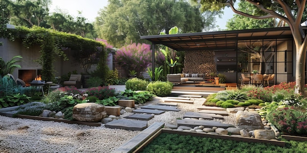 BCourtyard with Stepping Stones and Plants