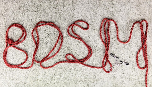 BDSM縛りのロープから文字がレイアウトされている縛り